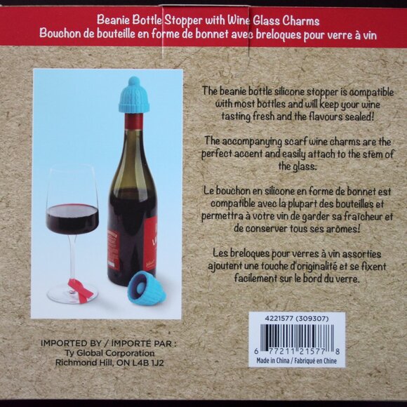 Beanie Cap 2 silicone bottle stoppers and 6 wine charms - Picture 2 of 2
